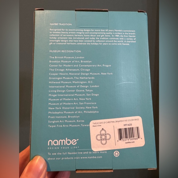 Nambe Twelve Days of Christmas: Five Golden Rings Ornament in box - Picture 4 of 4